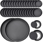 Layhit 34 Pcs Tart Pans - 2x 9.5" + 16x 3" Small + 16x 4" Mini Non Stick Tart Pans with Removable Bottom for Baking, Heavy Duty Carbon Steel Quiche Molds