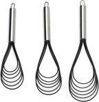Flat Whisk Set,Stainless Steel 3 Pack 10''+11''+12'' Premium Sturdy-6 Silicone Heads Non Stick Wires Whisk for Blending Beating Stirring Kitchen Cooking by Jell-Cell (Black)