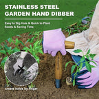 Haliaeetus Dibber Garden Tool, Stamped Stainless Steel Tip Seed Dibber, Smooth Splinter-Free T-Shape Wood Handle Dibbler with Comfortable Grip, 11'' Dibber for Planting Seed and Transplanting Seedling