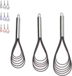Flat Whisks Stainless Steel,3 Pack 10''+11''+12'' Set Premium Sturdy-6 Silicone Heads Non Stick Wires Whisk for Blending Beating Stirring Kitchen Cooking Color Grey by Jell-Cell