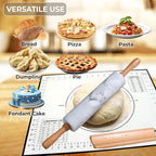 Nonstick Marble Rolling Pin with Wooden Handles and Wooden Resting Base-Ideal for Dough-Pastry Bread Tortillas and Pizza-Essential Baking and Kitchen Tool