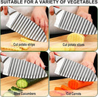 NOVANO Stainless Steel Crinkle Cutter with Wavy French Fries Chopper for Potato, Carrot and fruit, Waves French Fries Slicer Handheld Chopper，Dicer, Kitchen Gadgets & Essentials