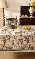 ISAENNE Designer Vintage Linen Extra Long Tablecloth Rectangle,Floral and Bird Pattern Elegant Table Cloth,Fall Wrinkle Resistant Decor Tablecloths for Dining Kitchen Christmas,67"*118"-Murad A