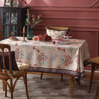 patdrea Designer French Linen Long Rectangle Tablecloth for Rectangle Table,Vintage Red Floral Tablecloths,Table Cover for Kitchen Dining,Tea Party,Christmas,Thanksgiving,Holiday,63"x102"-Newmari