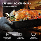 Nonstick Roasting Pan with Rack, 17" x 13" Large Turkey Roaster Pan, Oven Roasting Pan, Roaster Pan for Turkey, Chicken, Vegetable, Gold & Black