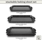 Country Kitchen Nonstick Stackable Bakeware Set - Heavy Duty, Durable, Easy Release Baking Set, Black, 4 Pcs