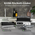 N21NA Pro Slow Cooker 10 Quart, 8-in-1 Programmable PFOA-Free Ceramic Coated Multi-Cooker with Grill Pan, Steaming Plate (Includes Silicone Spoon & Tongs)