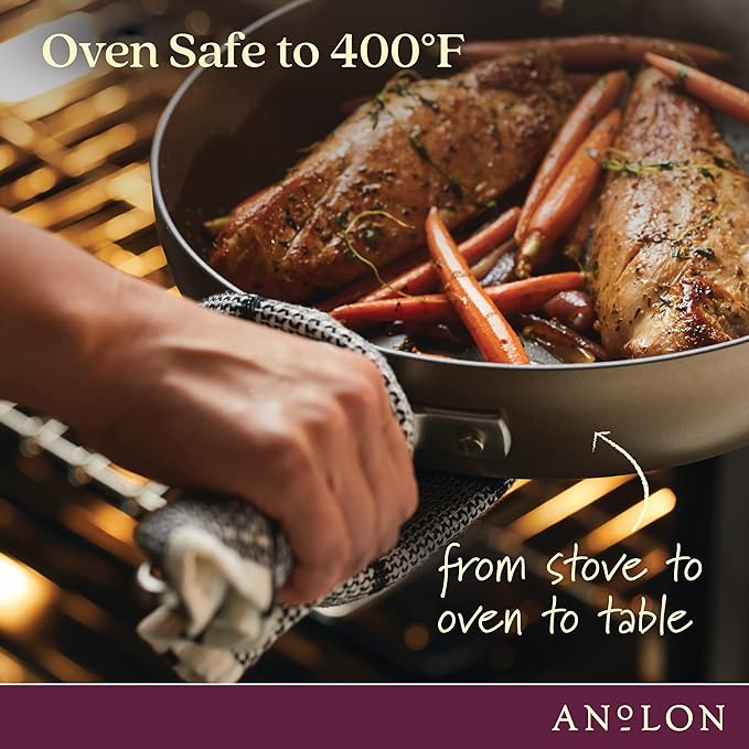 Anolon Advanced Home Hard Anodized Nonstick Frying Pan, 14.5 Inch – Large Skillet with Helper Handle, 14 Inch Nonstick Frying Pan, Durable Cookware - Bronze