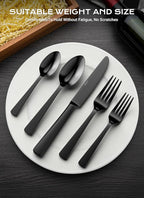 Black Silverware Set, 20-Piece Flatware Set Service for 4, Durable Stainless Steel, Mirror Polished Tableware Eating Cutlery Set, Kitchen Utensils Set with Steak Knives, Dishwasher Safe