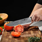 Klaus Meyer 5 Piece Damascus Knife Block Set, 67-Layer High Carbon Damascus Steel, Ultra-Sharp Kitchen Knife Set with Magnetic Wooden Block