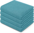 Homaxy 100% Cotton Waffle Weave Kitchen Dish Towels, Ultra Soft Absorbent Quick Drying Cleaning Towel, 13 x 28 Inches, 4-Pack, Lake Blue