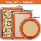 Silicone Baking Mat Sheets Set, Easy Clean &Non-Stick Food Grade Reusable Baking Mats, 2 Half Sheet Cookie mat+1 Quarter sheet+1 Round cake Mats for Oven, Macarons, Cookies, Pizza, Pastry