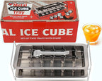 Stainless Steel Double Ice Cube Trays with lever and Stand (11", 36 cubes), Classic Metal Ice Cube Trays for Freezer, Non Toxic, Plastic Free, Dishwasher safe