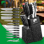 FULLHI 14pcs Block Knife Set, Chef's Knife Steak Knives Set with Block and Sharpener, Kitchen Knife Set, Multi-colour Handle, Gifts for Men Women