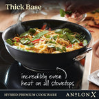 Anolon X Hybrid Nonstick Induction Stir Fry Wok Pan Cookware with Lid, Dishwasher Safe, Compatible with All Stovetops, 10 Inch - Charcoal Gray