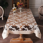 Vinyl Table Cloth Rectangle Clear Table Cover Protector with Block Printed Pattern Oil Spill Proof Farmhouse Rustic Plastic Table Covers for Dining Tables (Scroll Grass, 55 x 84 Inches)