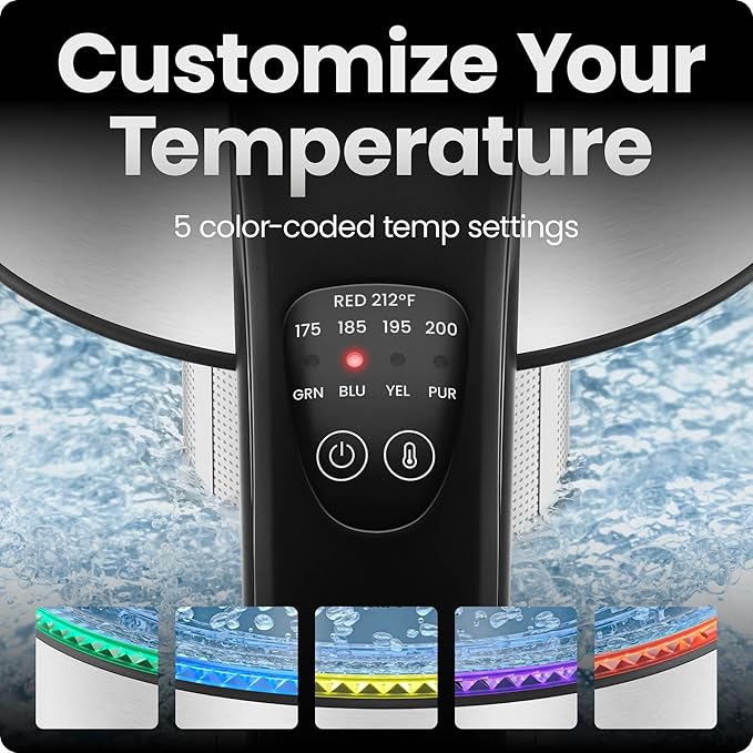 Chefman Electric Kettle with Temperature Control, 5 Presets LED Indicator Lights, Removable Tea Infuser, Glass Tea Kettle & Hot Water Boiler, 360° Swivel Base, BPA Free, Stainless Steel, 1.8 Liters