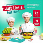 Baketivity Kids Cooking Set Real Utensils With Kitchen Tool Guide - Complete Junior Cooking Set Gift For Girls Or Boys With Mixing Bowls, Cutting Board, Knife, Apron - Kids Baking Set For Real Cooking