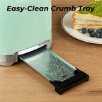 Toaster 2 Slice Retro Stainless Steel with 1.5” Extra Wide Slots Bagel, Defrost, Reheat, Cancel Functions, 6 Bread Shade Settings, Removable Crumb Tray, Aqua Green