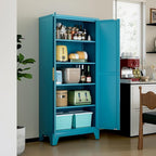 71" Tall Metal Storage Cabinet with 2 Doors and 4 Adjustable Shelves, 5-Tier Kitchen Pantry Storage Cabinet for Kitchen, Living Room, Dining Room and Office, Blue
