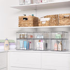 Vtopmart 6 Pack Clear Stackable Storage Drawers,Easy to Assemble Bathroom Organizers and Storage with handles,Plastic Drawers for Kitchen Pantry,Cabinet,Under Sink Organization