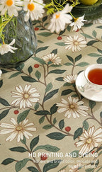 ISAENNE Designer Green Linen Table Cloth Rectangle,Floral French Country Indoor Tablecloth,Stain Resistant Home Decor Tablecloths for Dining Kitchen Thanksgiving Party,55"*79"-Brune