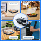 YANGRUI Plastic Containers 8" 34 oz 25 Pack - Reusable Anti Fog Crystal Lid | BPA Free PP Freezer & Microwave Safe Shrink Wrap To Go Box | Black Restaurant Hotel Grade 3 Compartment Takeout Container