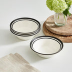 Portmeirion Potter's Stripe Oatmeal Bowls (Set of 4) - Elegant Earthenware for Breakfast, Lunch & Dessert - Microwave & Dishwasher Safe Bowls, Handcrafted Stackable Bowl Collection (Black Stripe)