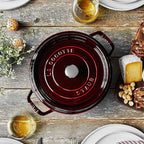 Staub Cast Iron Round Dutch Oven, Made in France, Grenadine, 4-qt, Serves 4-6 people