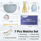 Matcha Whisk Set, Japanese Tea Ceremony Kit, 18oz Spout Bowl, Bamboo Whisk Scoop, Ceramic Holder Sifter Towel,7 pcs Matcha Tea Kit for Matcha Lovers, Christmas, Birthday Gift(Sky Blue)