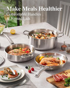 Stainless Steel Cookware Set,Tir-Ply Pots and Pans Set,13 Pcs Stainless Steel Induction Kitchen Cookware Sets,PFOA Free, Frying Pans,Saucepans,Saute Pan & Stock Pot,Compatible with All Cooktops