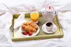 17" x 12" Wood Serving Tray with Gold Polished Metal Handles, Home Decorative Wooden Rectangle Ottoman Leather Decor Platter Bathroom Vanity Tray for All Occasions Alligator Gold