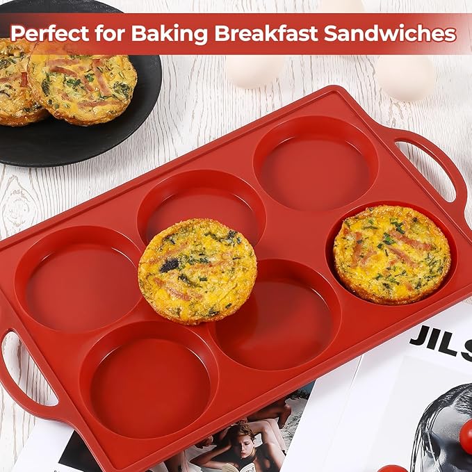 CAKETIME Muffin Top Pan Non Stick, 4 Inch Metal Frame Round Egg Baking Pan for Oven English Muffins, Whoopie Pies, Corn Bread, Egg Bites, Breakfast Sandwiches Tarts 3 Pack Brown