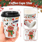 Christmas 100 Pack Coffee Cups with Lids 12oz, Disposable Insulated Ripple Wall To Go Paper Coffee Cups for Hot/Cold Drinks Office Home Shop Event