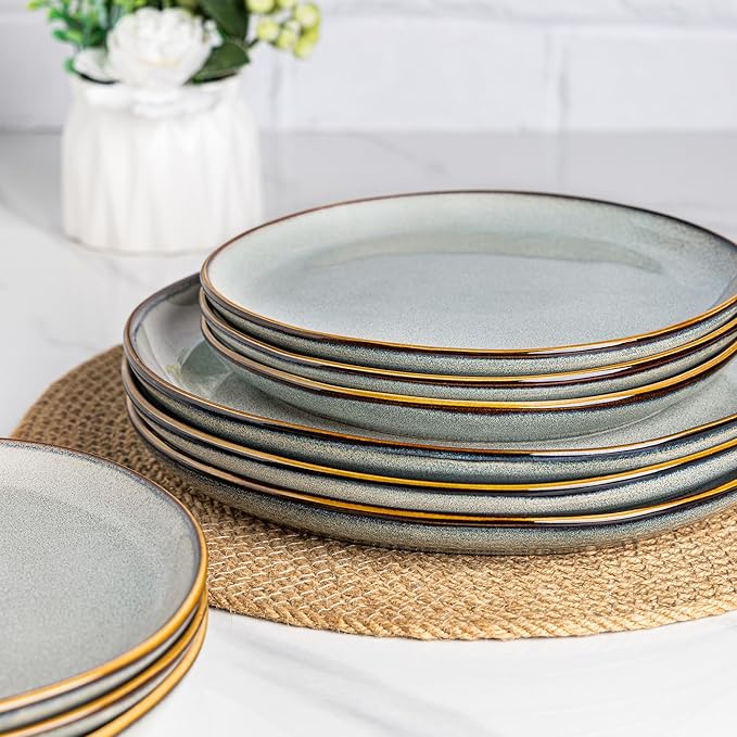 AmorArc Ceramic Dinnerware Sets,Handmade Reactive Glaze Stoneware Plates and Bowls Set,Highly Scratch Resistant | Dishwasher & Microwave Safe Dishes Set,Service for 8 (24pc)