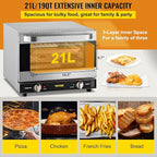 VEVOR Commercial Convection Oven, 21L/19Qt, Quarter-Size Conventional Oven Countertop, 1440W 3-Tier Toaster w/Front Glass Door, Electric Baking Oven w/Trays Wire Racks Clip Gloves, 120V