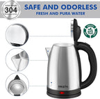 DEZIN Electric Kettle Upgraded, BPA Free 2L Stainless Steel Tea Kettle, Fast Boil Water Warmer with Auto Shut Off and Boil Dry Protection Tech for Coffee, Tea, Beverages