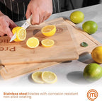 MasterChef Kitchen Knife Set with Covers, 6 Professional Chef Knives for Home Kitchens, Extra Sharp Cutting Stainless Steel Blades & Protective Sheaths, Soft-Touch Easy-Grip Handles, Earth Greys