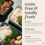 Ceramic Coated Glass Food Storage Container | No PTFE, PFOA, PFAS, and BPA | Reusable Non Toxic Meal Prep Container with Glass Lid | Easy To Store | 6 Piece Food Prep [Onyx]
