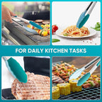 600℉ Heat Resistant Kitchen Tongs for Cooking with Silicone Tips,Maywe Tanso 17-Inch Stainless Steel Locking Cooking Tongs Food Tongs for BBQ,Salad and Serving Food,Heavy Duty,Non-Stick,Turquoise