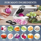 Ourokhome Chopper Vegetable Cutter with Container, Manual Hand Food Onion Dicer with 2 Chopping Blades for Potato Strips, Veggie Cubers, Carrot Sticks, Essential Kitchen Gadgets (2 in 1, White)