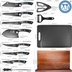 XYJ Kitchen Knife Set with Magnetic Knife Block,Cutting Board,Scissors,Honing Steel,Professional Knife Block Set,High Carbon Steel Blade,Meat Cleaver,Full Tang,Wood Handle