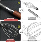 Whisk for Cooking,Stainless Steel Wire Wooden Handle Kitchen Multi Function Non Stick Balloon Whisk Egg Beater for Blending Whisking Beating Frothing Stirring Batters (11"L x 2.1"W)