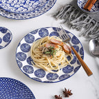 Selamica Ceramic Dinnerware Sets for 6, 18 Pieces Plates and Bowls Set, Scratch Resistant Dishes Set, Dishwasher&Microwave Safe, Vintage Blue
