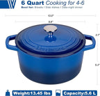 Enameled Cast Iron Dutch Oven Pot with Lid, for Bread Baking, Round Bread Oven- include Sourdough Bread Baking Supplies Set, 6QT, Blue