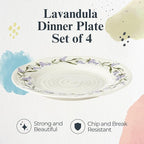 Portmeirion Sophie Conran Lavandula 11" Dinner Plate, Set of 4, Lavender Floral Pattern in Soft Purple-Green - Porcelain Plates for Garden Brunches, Spring Dinners, Weddings & Seasonal Entertaining