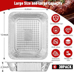 Aluminum Pans Half Size(30 Pack), 9x13, Heavy Duty Disposable Foil Pans for Baking, Roasting, Cooking, Heating, Storing, Deep Tin Foil Bakeware for Oven, Steam Table Tray, Cookware, Food Prepping