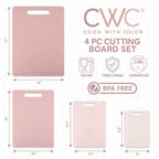 COOK WITH COLOR Non-Slip Cutting Board Set – Kitchen Essentials with Easy Grip Handle for Meat, Veggies, and Fruits, 4 Cutting Boards, Pink