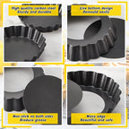 Tessco 16 Pieces Mini Tart Pans with Removable Bottom Nonstick Quiche Mini Pie Tart Pans Bakeware Mold Fluted Side for Pies(Black Gray Round,3 Inch)