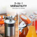Zulay Kitchen Heavy Duty Stainless Steel Can Opener Manual with Bottle Opener - Rust Proof Manual Can Opener With Turn Knob & Comfy Soft Grip Handles - Orange